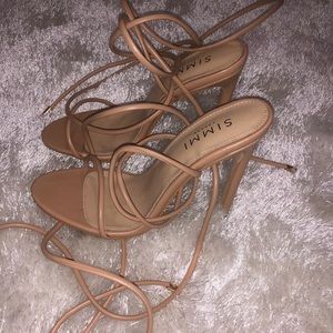 Nude Tan lace up heels